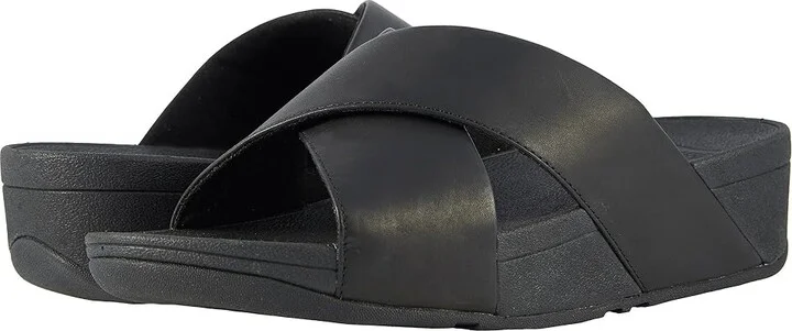 FitFlop Lulu Cross Slide Leather Sandals Women's Sandals Black : 5 M (B)