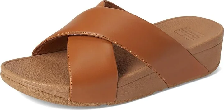 FitFlop Lulu Cross Slide Sandals - Leather Women's Wedge Shoes Light Tan : 9 M (B) - Image 5