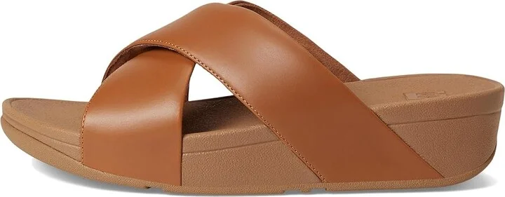 FitFlop Lulu Cross Slide Sandals - Leather Women's Wedge Shoes Light Tan : 9 M (B) - Image 6