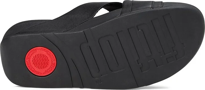 FitFlop Lulu Crystal-Buckle Leather Cross Slides Women's Sandals Black : 5 M (B) - Image 3