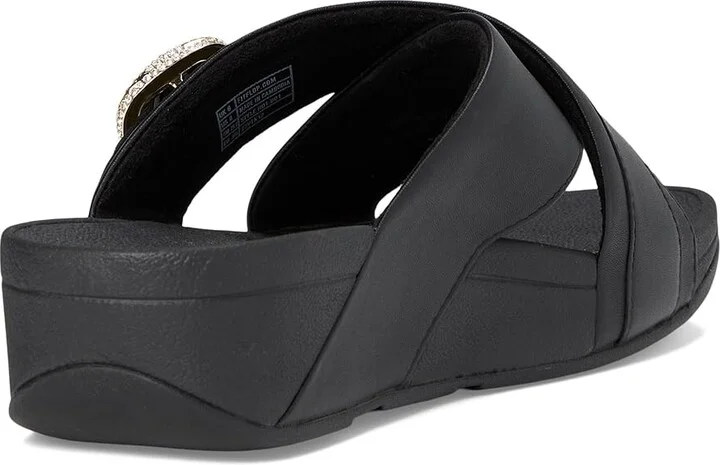 FitFlop Lulu Crystal-Buckle Leather Cross Slides Women's Sandals Black : 5 M (B) - Image 4