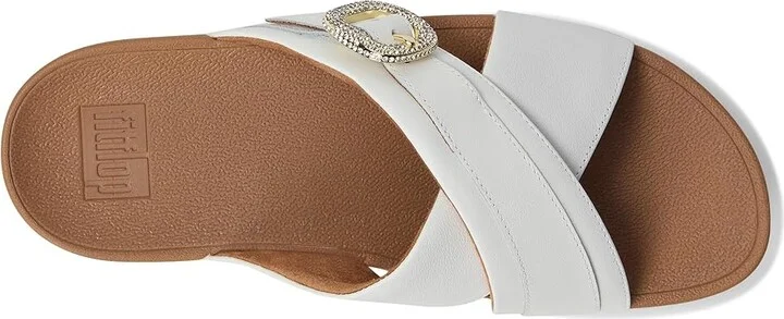 FitFlop Lulu Crystal-Buckle Leather Cross Slides Women's Wedge Shoes Urban White 1 : 10 M (B) - Image 2