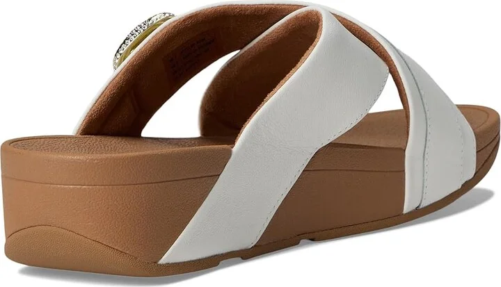 FitFlop Lulu Crystal-Buckle Leather Cross Slides Women's Wedge Shoes Urban White 1 : 10 M (B) - Image 4