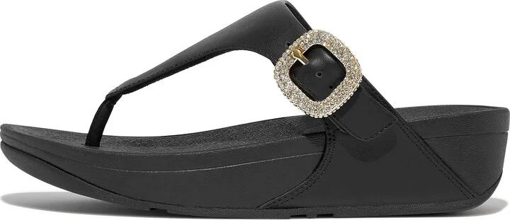 FitFlop LULU Crystal-Buckle Leather Toe-Post Sandals
