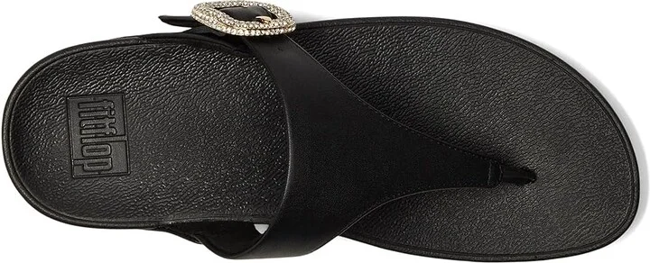 FitFlop Lulu Crystal-Buckle Leather Toe-Post Sandals Women's Sandals Black : 8 M (B) - Image 2