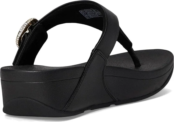 FitFlop Lulu Crystal-Buckle Leather Toe-Post Sandals Women's Sandals Black : 8 M (B) - Image 4