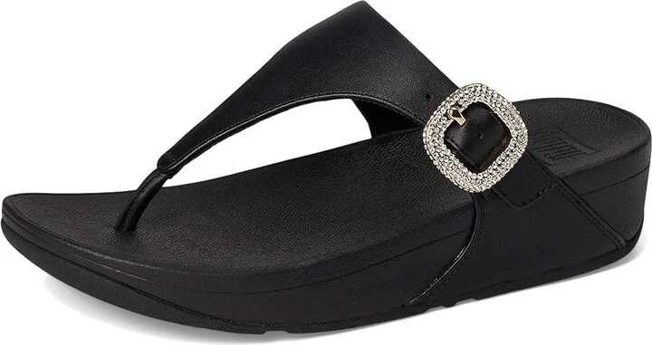 FitFlop Lulu Crystal-Buckle Leather Toe-Post Sandals Women's Sandals Black : 8 M (B) - Image 5