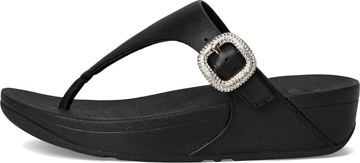 FitFlop Lulu Crystal-Buckle Leather Toe-Post Sandals Women's Sandals Black : 8 M (B) - Image 6