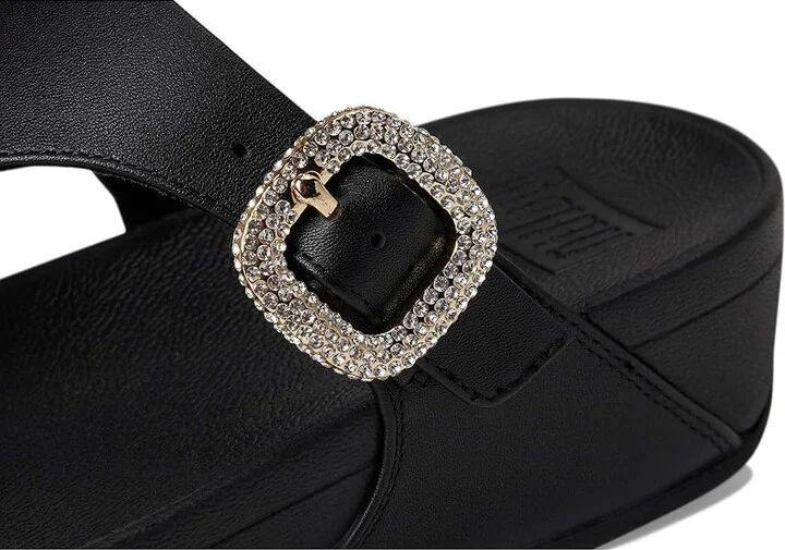 FitFlop Lulu Crystal-Buckle Leather Toe-Post Sandals Women's Sandals Black : 8 M (B) - Image 7