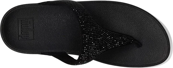FitFlop Lulu Crystal Embellished Toe-Post Sandals Women's Shoes All Black : 9 M (B), Textile - Image 2