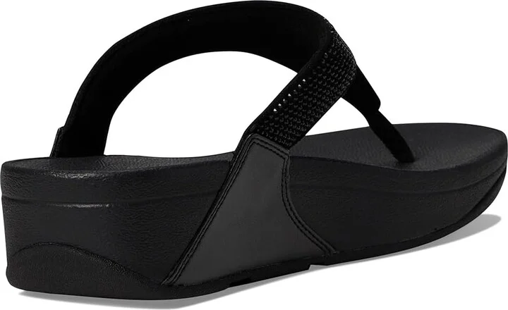 FitFlop Lulu Crystal Embellished Toe-Post Sandals Women's Shoes All Black : 9 M (B), Textile - Image 4