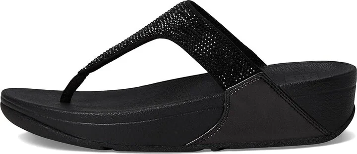 FitFlop Lulu Crystal Embellished Toe-Post Sandals Women's Shoes All Black : 9 M (B), Textile - Image 6