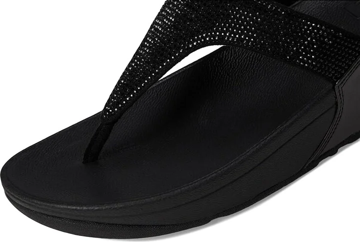 FitFlop Lulu Crystal Embellished Toe-Post Sandals Women's Shoes All Black : 9 M (B), Textile - Image 7