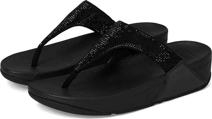 FitFlop Lulu Crystal Embellished Toe-Post Sandals Women's Shoes All Black : 9 M (B), Textile