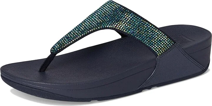 FitFlop Lulu Crystal Embellished Toe-Post Sandals Women's Shoes Iridescent Navy : 7 M (B), Textile - Image 5