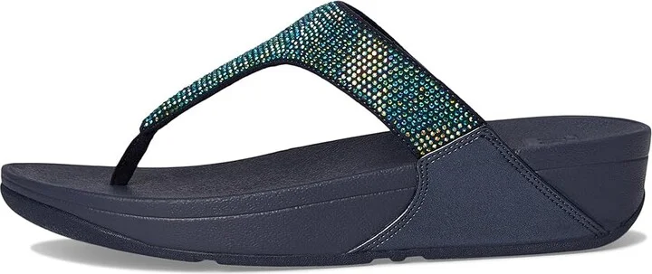 FitFlop Lulu Crystal Embellished Toe-Post Sandals Women's Shoes Iridescent Navy : 7 M (B), Textile - Image 6
