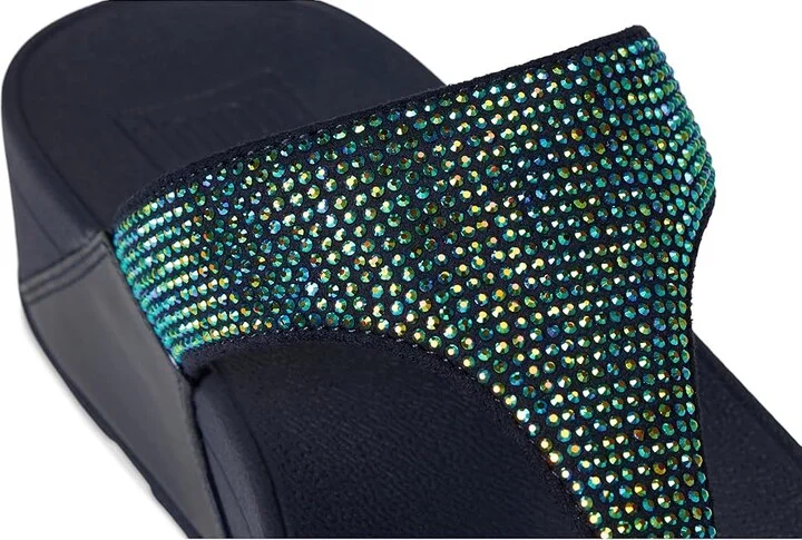 FitFlop Lulu Crystal Embellished Toe-Post Sandals Women's Shoes Iridescent Navy : 7 M (B), Textile - Image 7