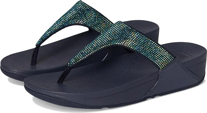 FitFlop Lulu Crystal Embellished Toe-Post Sandals Women's Shoes Iridescent Navy : 7 M (B), Textile