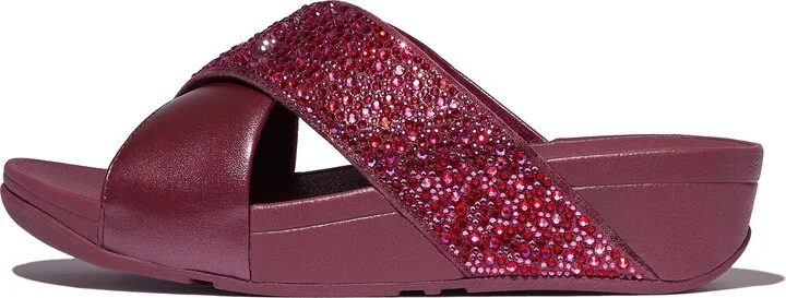 FitFlop LULU Crystal-Mix Metallic Cross Slides Crystal Microfibre Leather