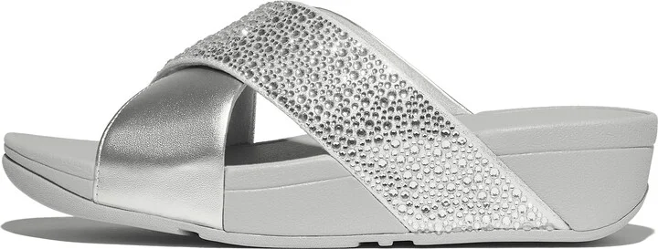 FitFlop LULU Crystal-Mix Metallic Cross Slides Crystal Microfibre Leather