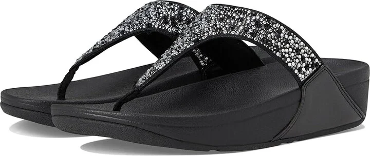 FitFlop Lulu Crystal-Mix Toe-Post Sandals Women's Sandals All Black : 6 M (B), Microfiber