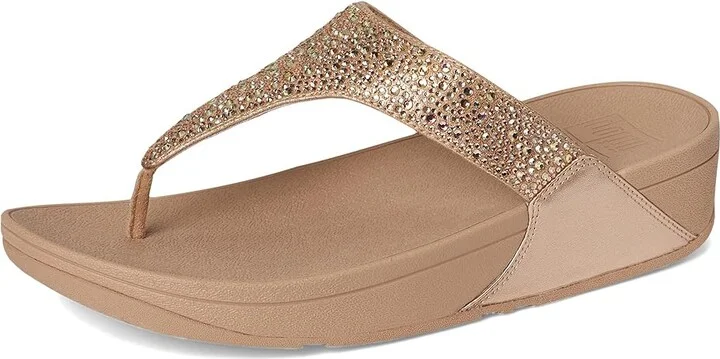 FitFlop Lulu Crystal-Mix Toe-Post Sandals Women's Sandals Metallic Classic Beige : 11 M (B), Microfiber - Image 5