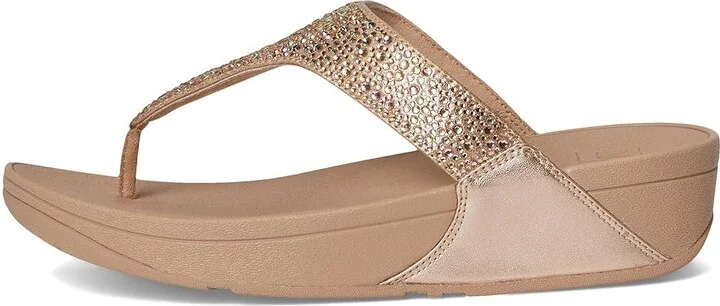 FitFlop Lulu Crystal-Mix Toe-Post Sandals Women's Sandals Metallic Classic Beige : 11 M (B), Microfiber - Image 6