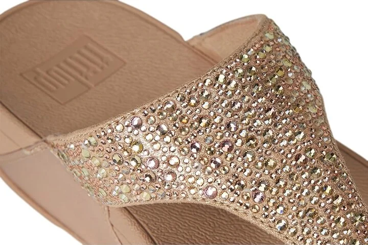 FitFlop Lulu Crystal-Mix Toe-Post Sandals Women's Sandals Metallic Classic Beige : 11 M (B), Microfiber - Image 7