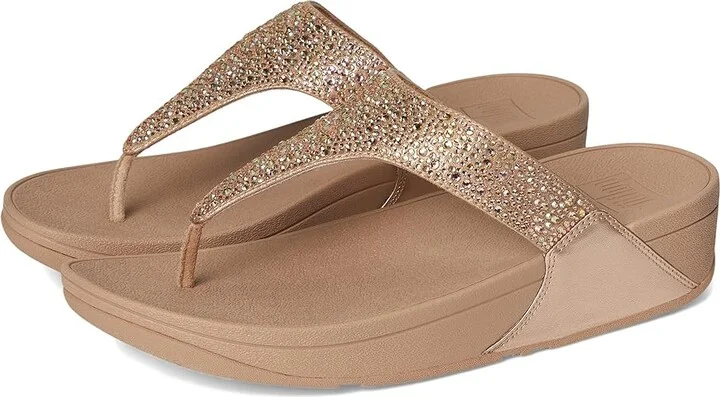 FitFlop Lulu Crystal-Mix Toe-Post Sandals Women's Sandals Metallic Classic Beige : 11 M (B), Microfiber