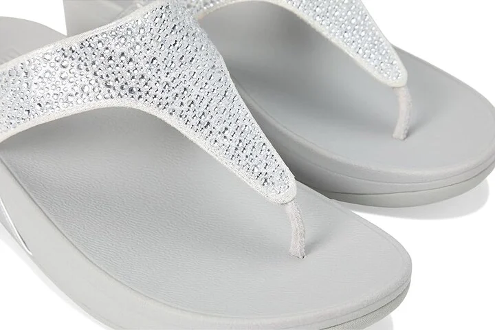 FitFlop Lulu Crystal-Mix Toe-Post Sandals Women's Sandals Silver : 9 M (B), Microfiber - Image 7