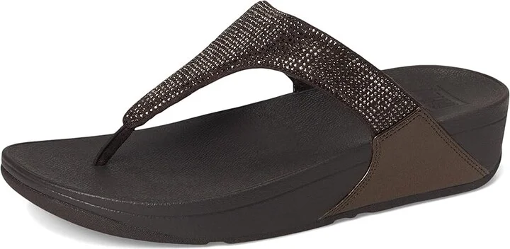 FitFlop Lulu Crystal Toe-post Sandals Women's Wedge Shoes Metallic Chocolate Brown : 11 M (B), Faux Leather - Image 5
