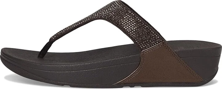 FitFlop Lulu Crystal Toe-post Sandals Women's Wedge Shoes Metallic Chocolate Brown : 11 M (B), Faux Leather - Image 6