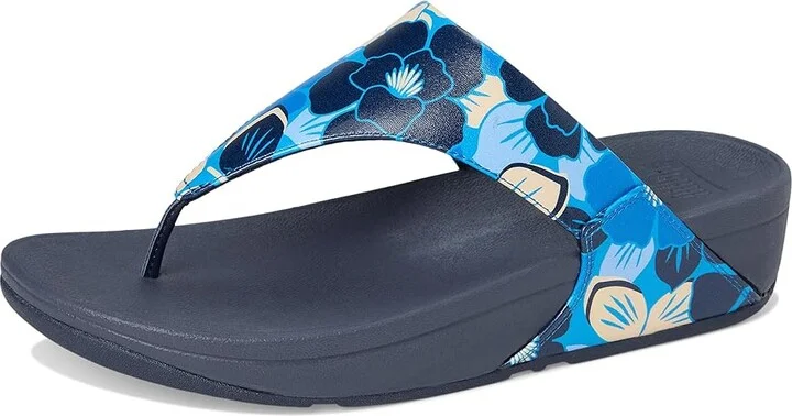 FitFlop Lulu Flowerz Leather Toe-Post Sandals Women's Wedge Shoes Midnight Navy Mix : 6 M (B) - Image 5