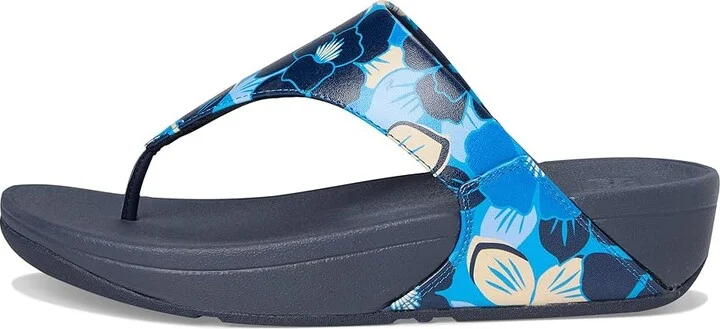 FitFlop Lulu Flowerz Leather Toe-Post Sandals Women's Wedge Shoes Midnight Navy Mix : 6 M (B) - Image 6