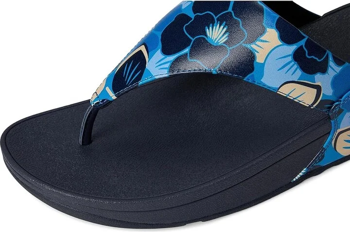 FitFlop Lulu Flowerz Leather Toe-Post Sandals Women's Wedge Shoes Midnight Navy Mix : 6 M (B) - Image 7