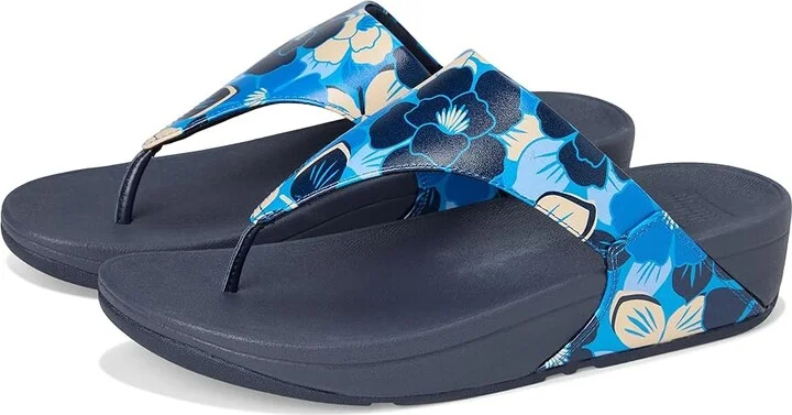 FitFlop Lulu Flowerz Leather Toe-Post Sandals Women's Wedge Shoes Midnight Navy Mix : 6 M (B)