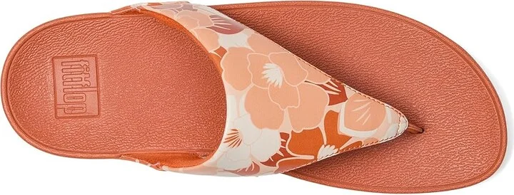 FitFlop Lulu Flowerz Leather Toe-Post Sandals Women's Wedge Shoes Peachy Mix : 7 M (B) - Image 2