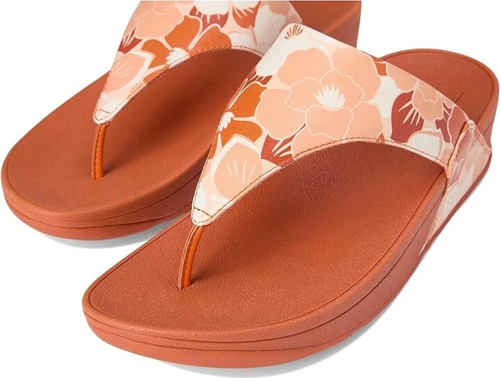FitFlop Lulu Flowerz Leather Toe-Post Sandals Women's Wedge Shoes Peachy Mix : 7 M (B) - Image 7