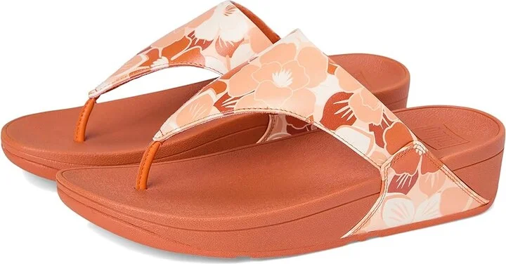 FitFlop Lulu Flowerz Leather Toe-Post Sandals Women's Wedge Shoes Peachy Mix : 7 M (B)