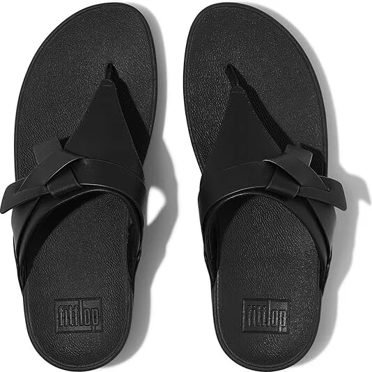 FitFlop Lulu Folded-Knot Leather Toe-Post Sandals Women's Sandals Black : 5 M (B), Leather/Rubber - Image 2