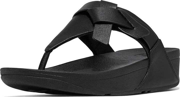 FitFlop Lulu Folded-Knot Leather Toe-Post Sandals Women's Sandals Black : 5 M (B), Leather/Rubber