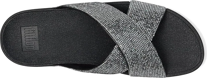 FitFlop Lulu Glitterball Cross Slides Women's Sandals Silver : 7 M (B), Leather/Rubber - Image 2