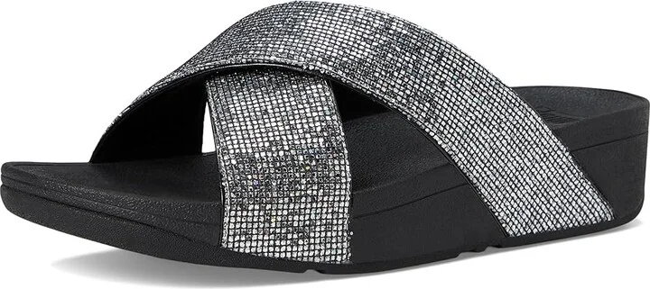 FitFlop Lulu Glitterball Cross Slides Women's Sandals Silver : 7 M (B), Leather/Rubber - Image 5