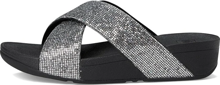 FitFlop Lulu Glitterball Cross Slides Women's Sandals Silver : 7 M (B), Leather/Rubber - Image 6