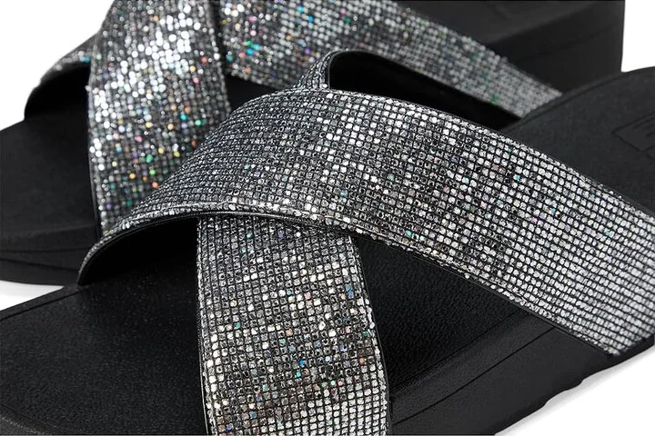FitFlop Lulu Glitterball Cross Slides Women's Sandals Silver : 7 M (B), Leather/Rubber - Image 7