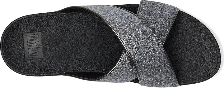 FitFlop Lulu Glitterdust Cross Slides Women's Sandals Pewter : 10 M (B), Leather/Rubber - Image 2