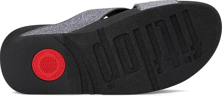FitFlop Lulu Glitterdust Cross Slides Women's Sandals Pewter : 10 M (B), Leather/Rubber - Image 3