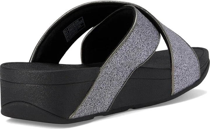 FitFlop Lulu Glitterdust Cross Slides Women's Sandals Pewter : 10 M (B), Leather/Rubber - Image 4