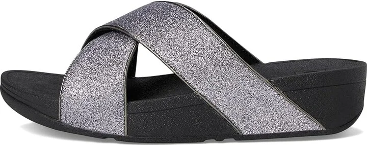 FitFlop Lulu Glitterdust Cross Slides Women's Sandals Pewter : 10 M (B), Leather/Rubber - Image 6
