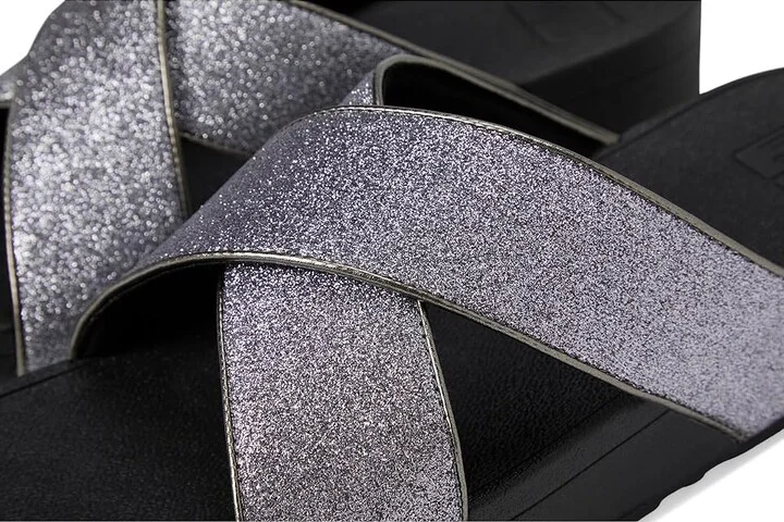 FitFlop Lulu Glitterdust Cross Slides Women's Sandals Pewter : 10 M (B), Leather/Rubber - Image 7